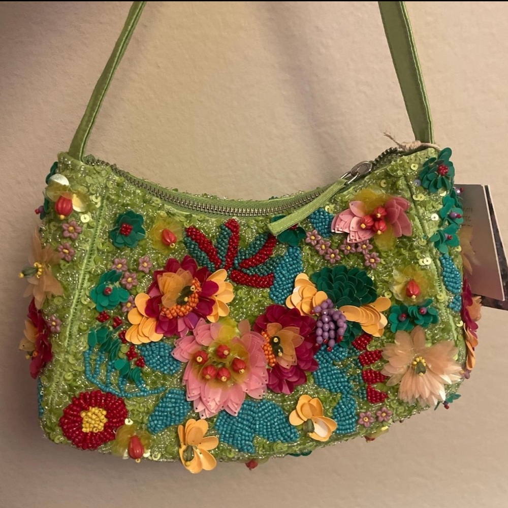Viral Beaded Green Bag